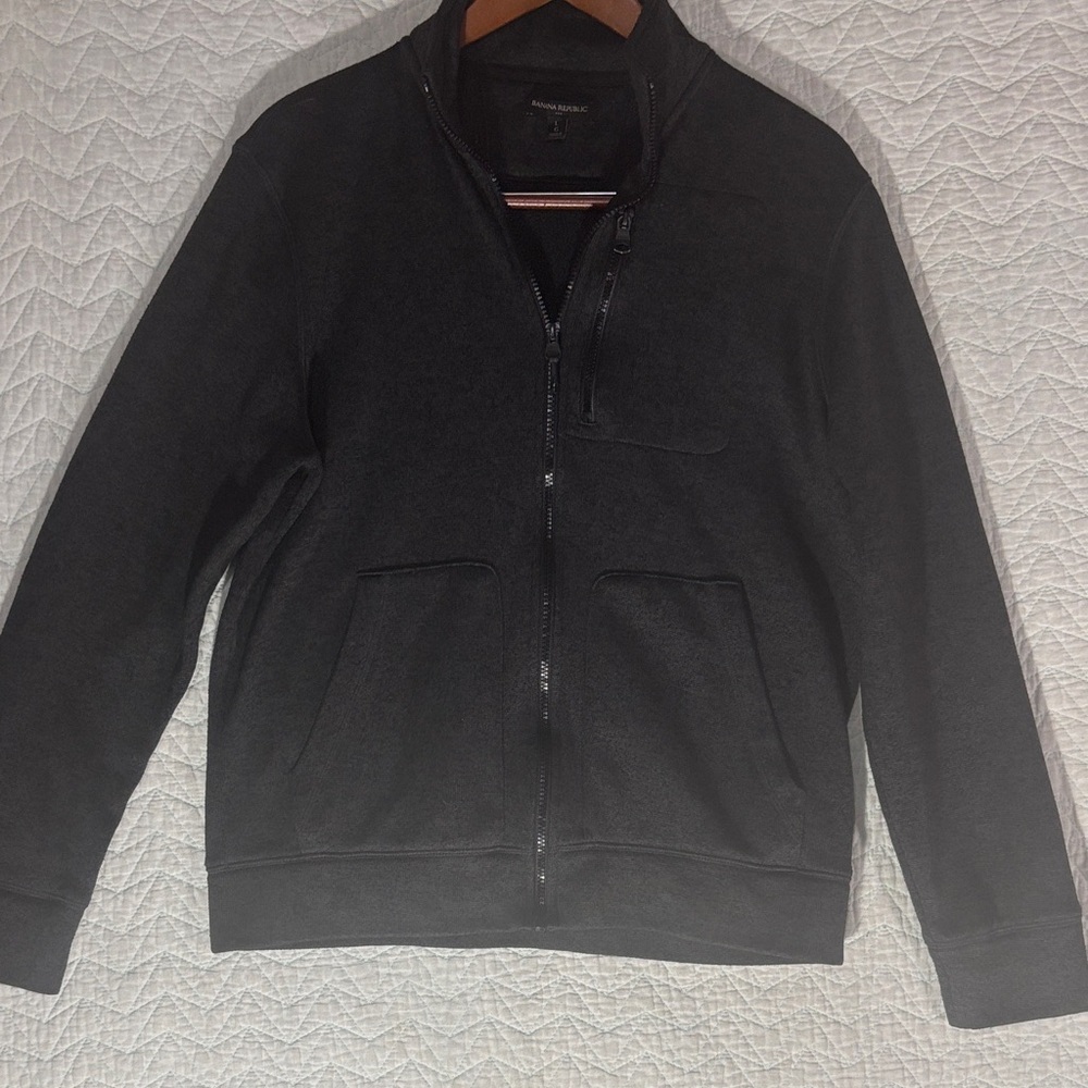 Banana Republic Men's Black Zip-Up Knit Jacket